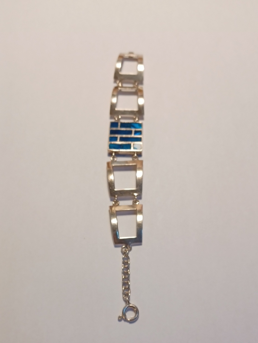 Silver-Link Bracelet with Blue Enamel Accent